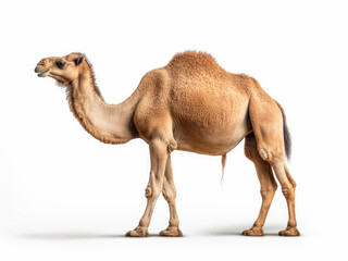 Photo of a camel isolated on a white background, side view