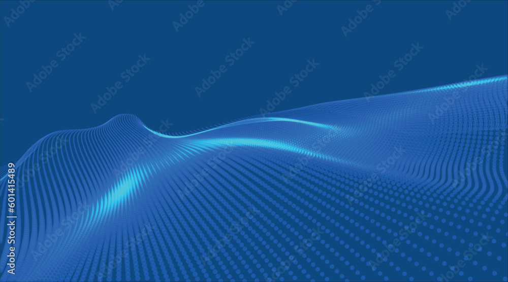 Poster wave of particles. futuristic dots pattern on dark background. big data digital code. technology or 