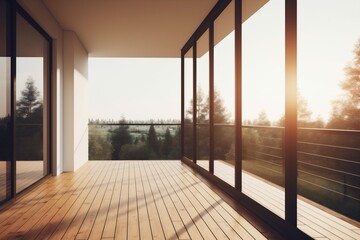 white wood concept design light wall window interior modern empty room. Generative AI.