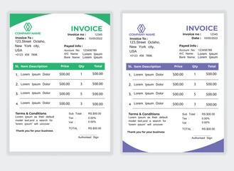 Business Minimal Corporate Invoice design template vector illustration bill form price . Creative template and stationery design payment agreement design template Cash Memo, Vector Quotation Design