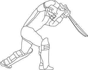 Cricketer Pose Line art vector illustration, Line art Cricketer vector,