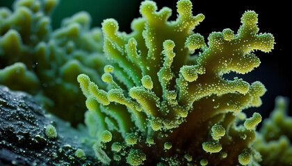 Close-up of a green coral on a stone. An amazing microcosm, Generative by AI