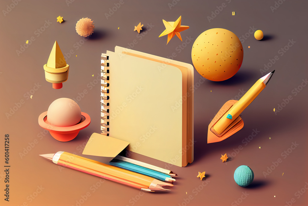 Poster back to school concept with backpack and copy space for text. generative ai