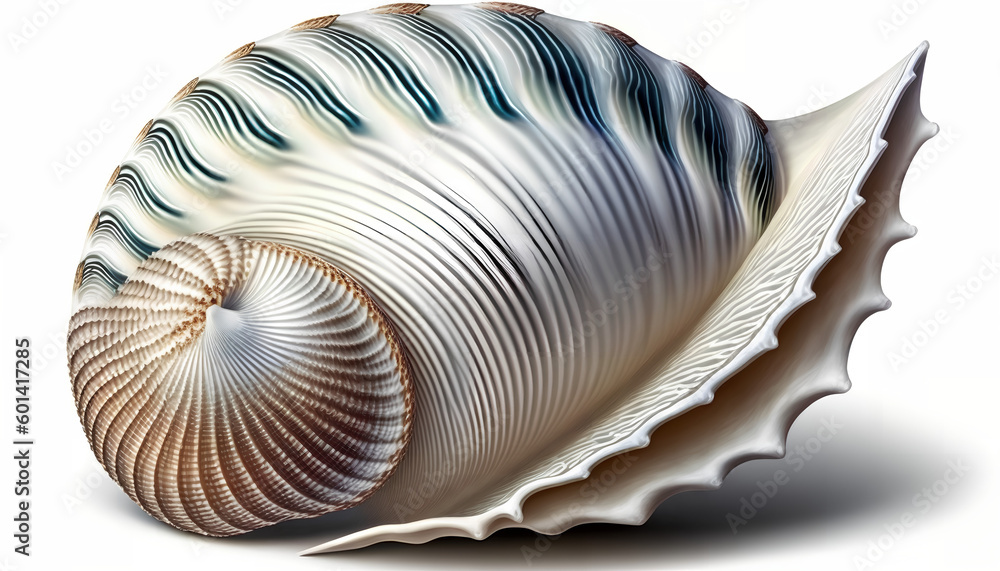Poster close-up of a shell, isolated on a white background, generative by ai