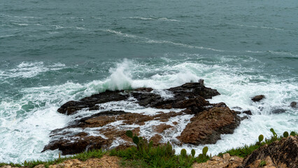 Rocky Ocean Coastline Waves Hits The Rocks