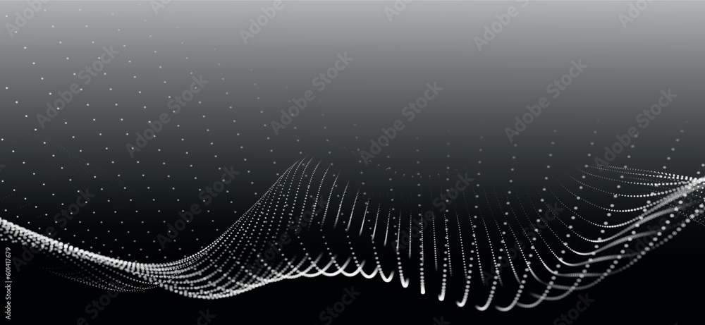 Poster abstract digital particle wave. futuristic dotted wave. technology background vector. vector illustr