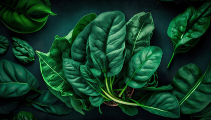basil leaves on a black background, Generative by AI