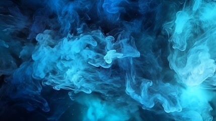Obraz premium Generative AI, Shiny Smoke. Paint water mix, Glitter fluid. Ink water mist. abstract art Blue lowing fog cloud wave, texture paint vapor storm wave on dark black abstract background.