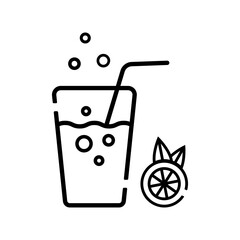 Vector.Icon.Juice.Refreshing Drink.Lemonade.Tea.Banner, Poster. Black on White Background.Advertising.Packaging.Print for Textile,Web Design,Social Media.Summer.Leisure.Beach.Vacation.Entertainment.