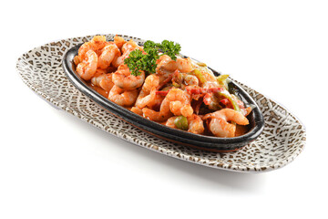 Shrimp casserole with vegetables in butter