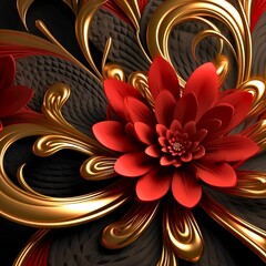 Gold and red flower 3D