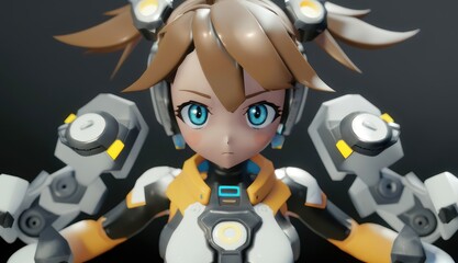 anime girl mech face close up AI generative