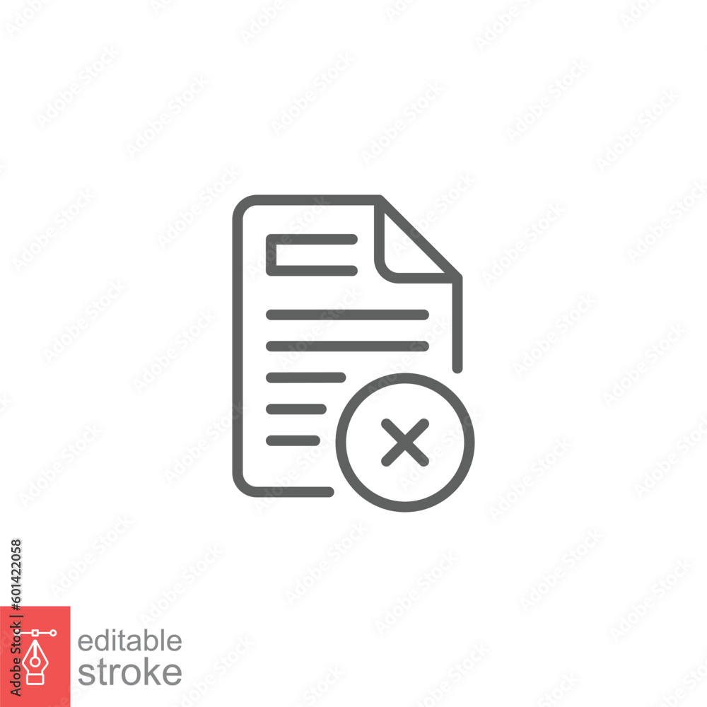 Aufkleber cancel document icon. simple outline style. paper with cross, delete, close, error file concept. thi