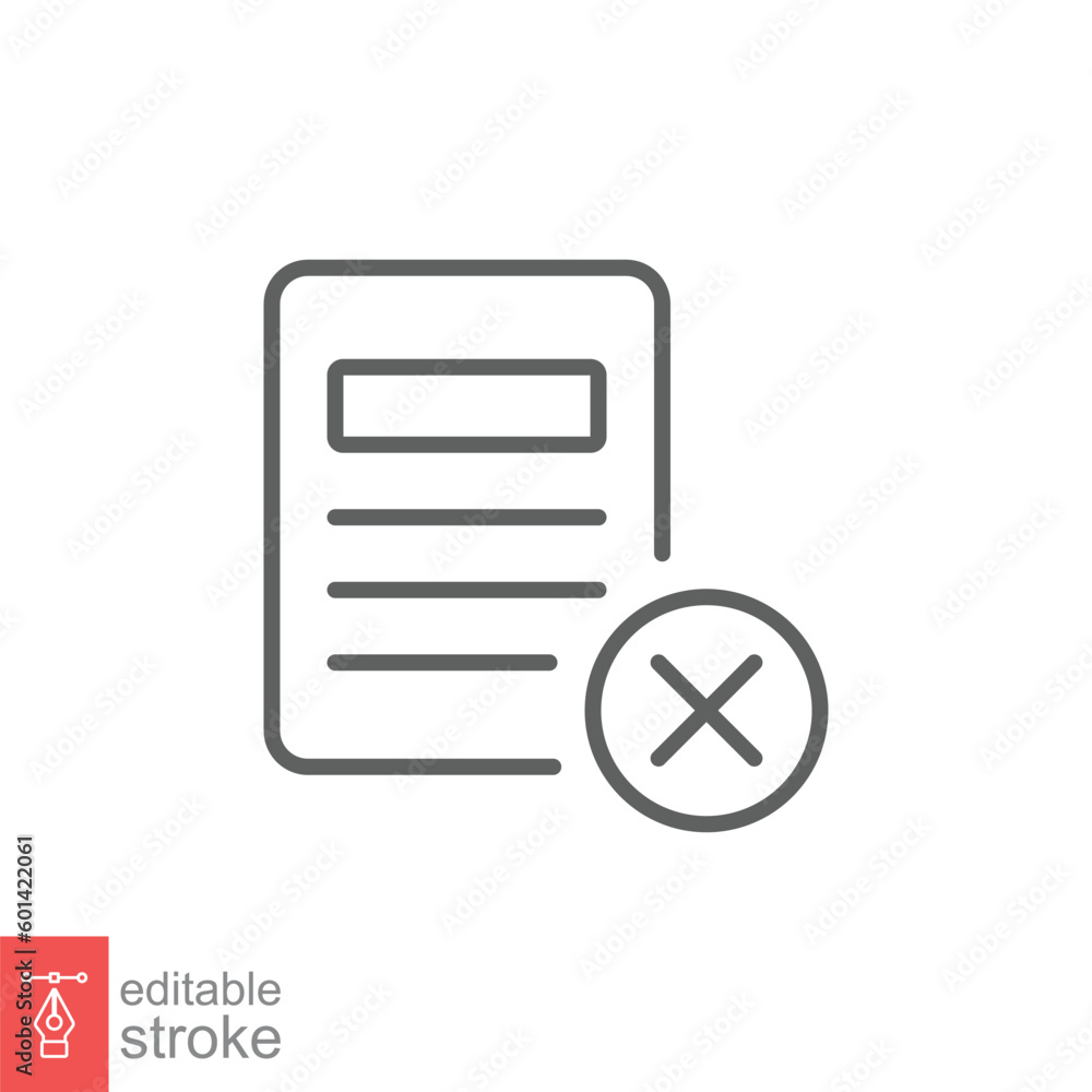 Poster cancel document icon. simple outline style. paper with cross, delete, close, error file concept. thi