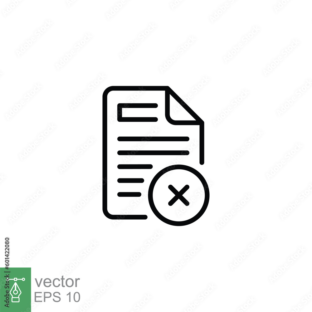 Poster cancel document icon. simple outline style. paper with cross, delete, close, error file concept. thi