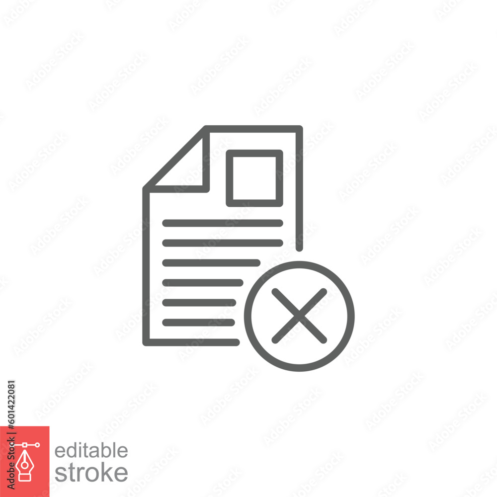 Poster cancel document icon. simple outline style. paper with cross, delete, close, error file concept. thi