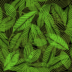 Seamless pattern green graphic tree leaves. Vector illustration