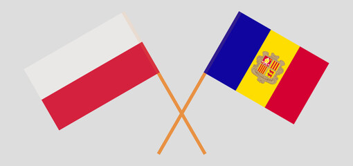 Crossed flags of Poland and Andorra. Official colors. Correct proportion