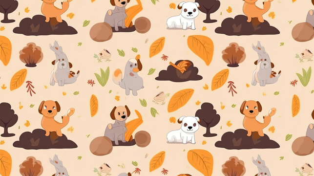 Seamless pattern of cute animal