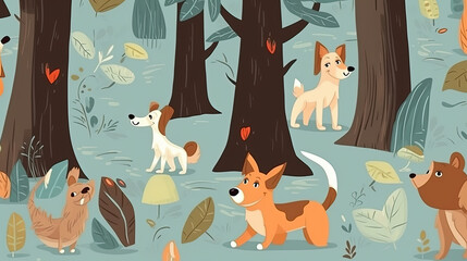 Seamless pattern of cute animal