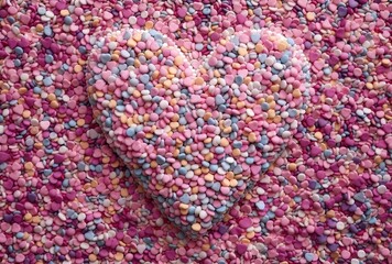 heart shaped shaped with pink and multicolored candy sprinkles, generative ai