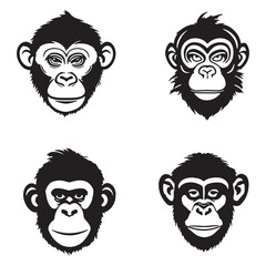 Monkey face with angry and funny expression. Monkey head logo vector set, monkey face logo isolated. monkey logo, icon illustration. animal pet logo vector