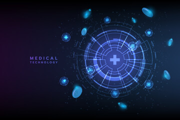 Healthcare and medical icon pattern innovation digital technology technology background. Medical, science and technology concepts. Abstract futuristic design. Vector illustration.