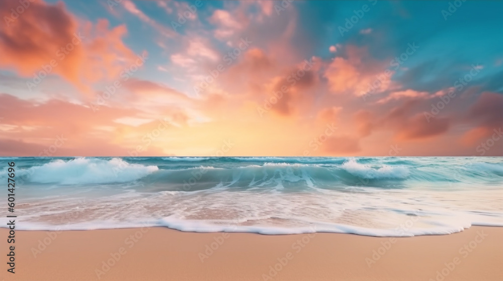 Wall mural Beautiful outdoor landscape of sea and tropical beach at sunset or sunrise time - Wall murals