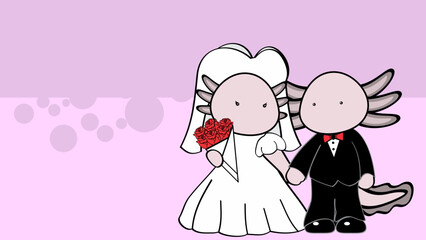 axolotl couple married cartoon background illustration in vector format