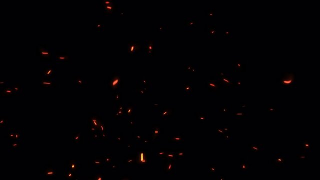 Animation flow up glow orange red fire particles sparks rising up in the air on black abstract  background for screen project overlay. Element for Isolated transparent video animation text with alpha 