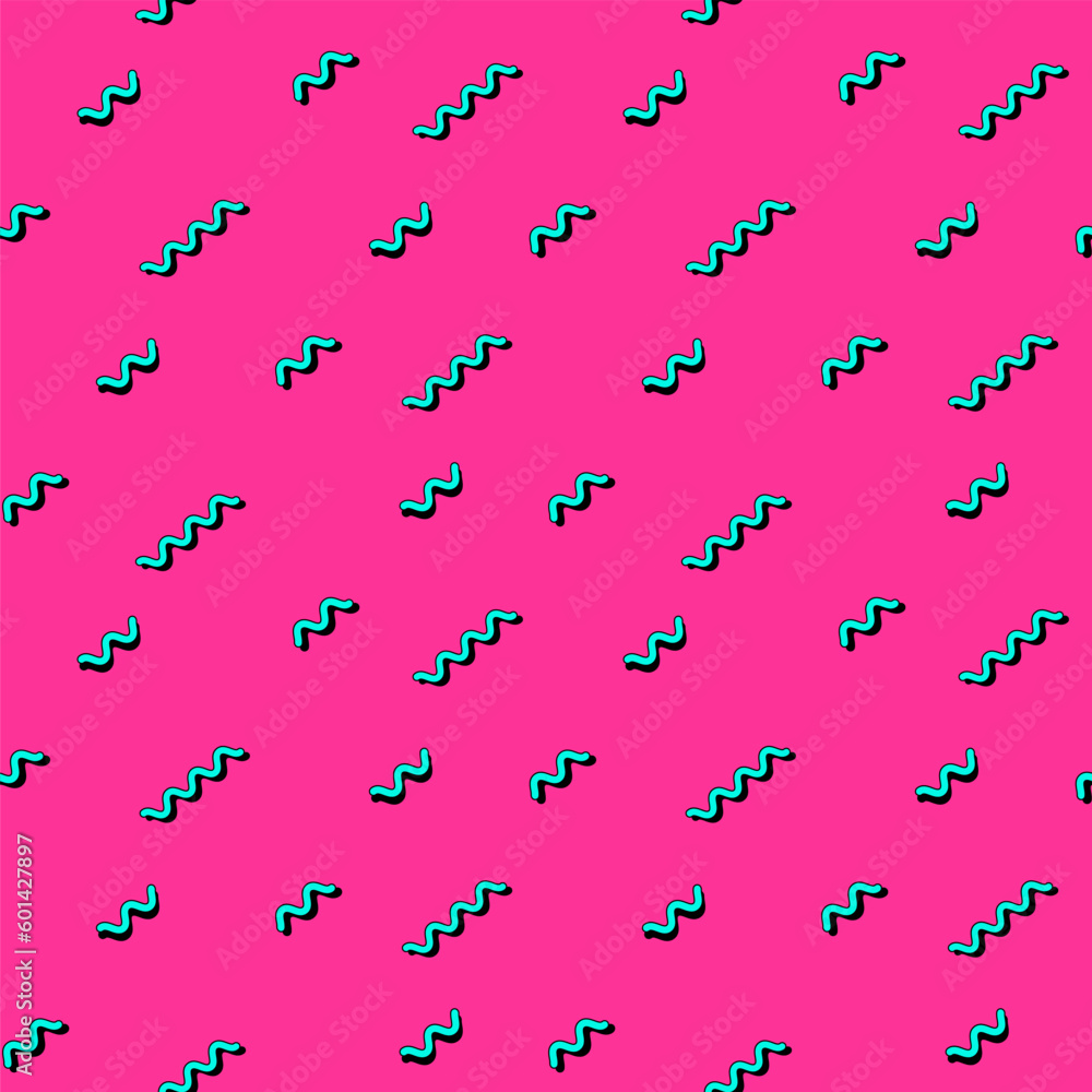 Poster 90s minimalist simple geometric abstract seamless pattern with wavy zigzag elements. 80s-00s memphis