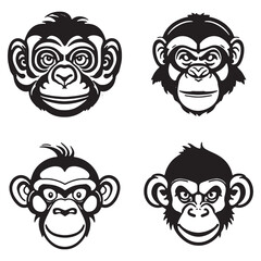 Monkey face with angry and funny expression. Monkey head logo vector set, monkey face logo isolated. monkey logo, icon illustration. animal pet logo vector
