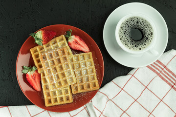 Homemade waffles on a plate for breakfast