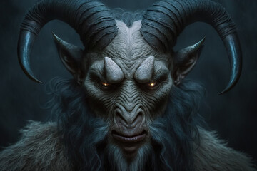 A devil with burning eyes and horns. An illustration created with generative AI technology.