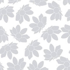 Fototapeta premium A seamless pattern with gray flowers on a white background.