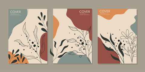 A4 vector cover mockup vertical orientation of front and back pages. book design with abstract plant pattern illustration. Collection of brochure templates, books, notebooks, catalogs, cards. layout 