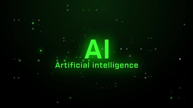 AI and artificial intelligence glitch text animation.Communication, artificial intelligence.Machine learning and the superiority of the digital future. Robotics machine and deep learning. Ai concept