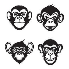 Monkey face with angry and funny expression. Monkey head logo vector set, monkey face logo isolated. monkey logo, icon illustration. animal pet logo vector