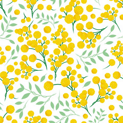 Spring seamless Full vector pattern texture illustration with branches of mimosa flowers. - 601429012