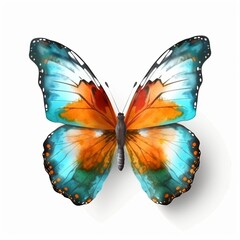Realistic Single Butterfly Top View on White Background: Exploring Generative AI