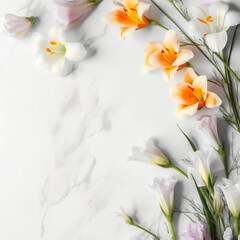 Freesia flowers on white background