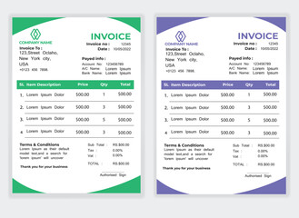Business Minimal Corporate Invoice design template vector illustration bill form price . Creative template and stationery design payment agreement design template Cash Memo, Vector Quotation Design