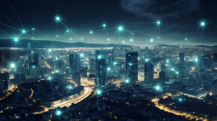 Obraz na płótnie Canvas smart city and communication network. Generative ai
