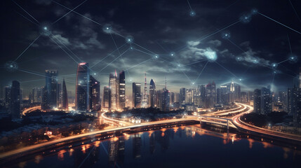 Fototapeta na wymiar smart city and communication network. Generative ai