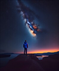Man looking at the starry sky, universe
