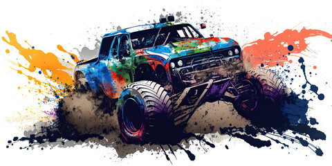 Monster Mudder Big 4x4 Truck Transparent Background Generative AI Illustration 