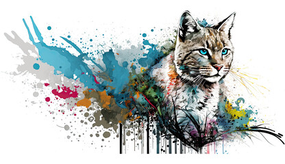 Blue Eyed Bobcat Lynx Wild Animal Transparent Background Generative AI Illustration 