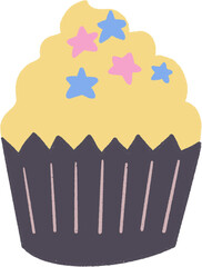 Aesthetic doodle cute cafe cupcake menu restaurant party birthday dessert bakery elements isolated for greetings, print bityhday, pattern