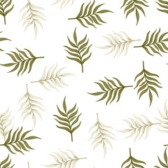 Fern leaf wallpaper. Abstract exotic plant seamless pattern. Tropical palm leaves pattern. Botanical texture.