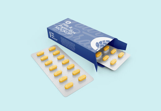 Paper Box with Pills Mockup